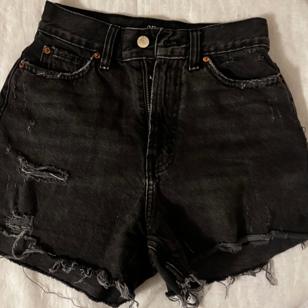 BDG Urban Outfitters Denim Shorts Black Size 24 High Rise Frayed Hem A-Line